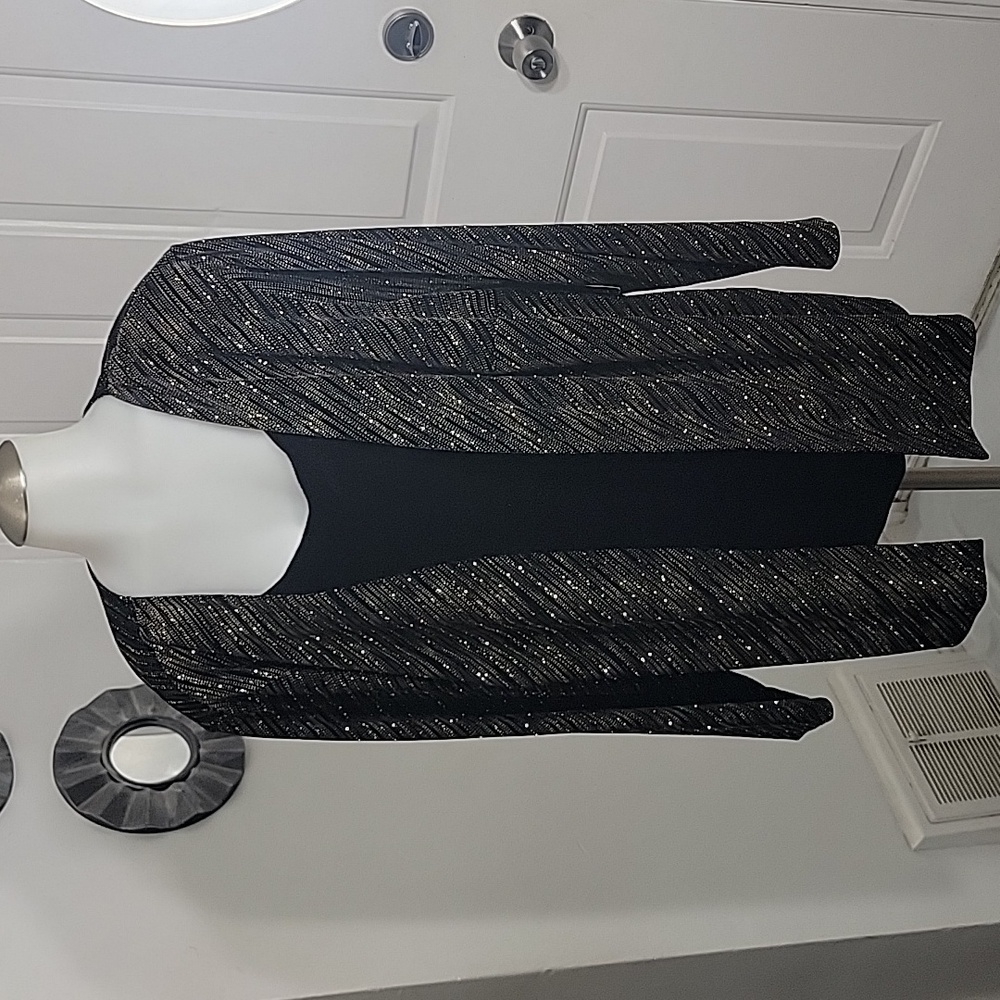 Connected Women’s Vintage Cardigan Tank Black Velvet Gold Metallic Glitter 26W